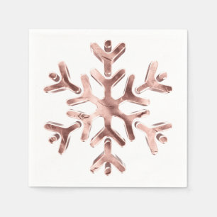 Elegant Rose Gold Snowflake Winter Party Napkin