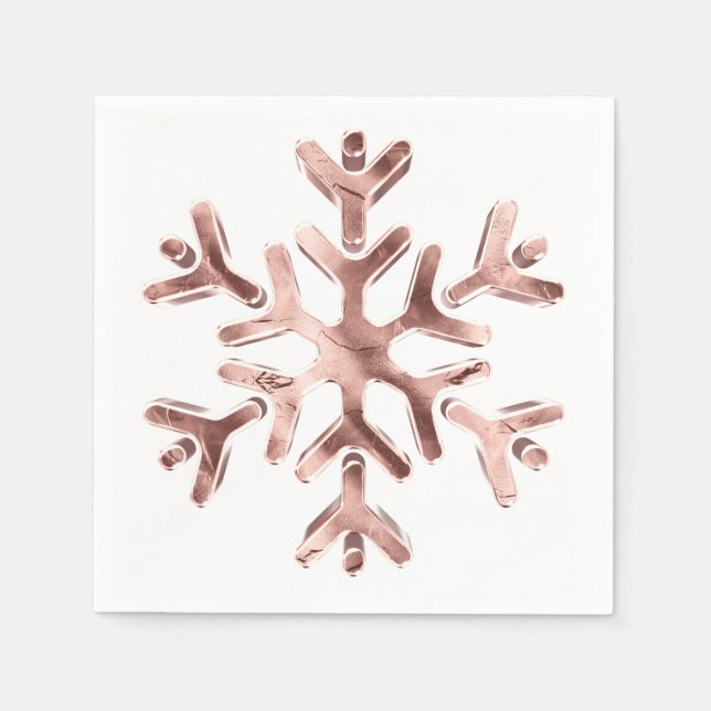 Elegant Rose Gold Snowflake Winter Party Napkin (Front)