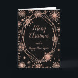 Elegant Rose Gold Snowflakes Merry Christmas Holiday Card<br><div class="desc">A beautiful Christmas card design featuring elegant rose gold snowflakes on a black background. Inside there is a space for a message. A perfect way to greet your friends and relatives in this festive season. The page background colour and the text can be changed to suit your own requirements. Graphics...</div>