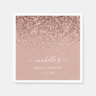 Elegant Rose Gold Sparkle Glitter Name Script Napkin