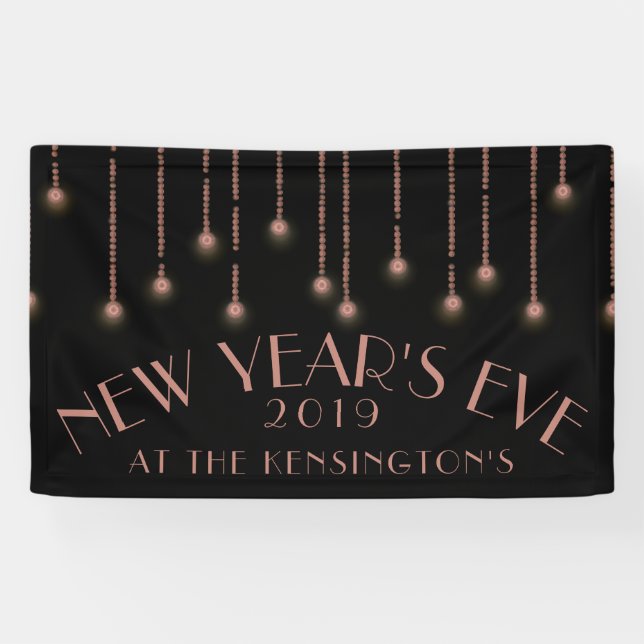 Elegant Rose Gold Sparkle New Years Eve Party Banner (Horizontal)