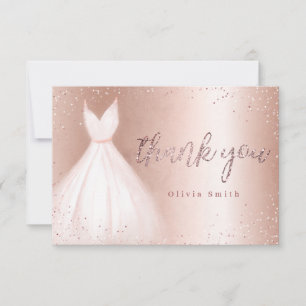 Elegant rose gold sparkle pink dress quinceañera thank you card