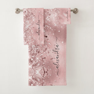 Elegant Rose Gold Sparkly Glitter Custom Chic Bath Towel Set