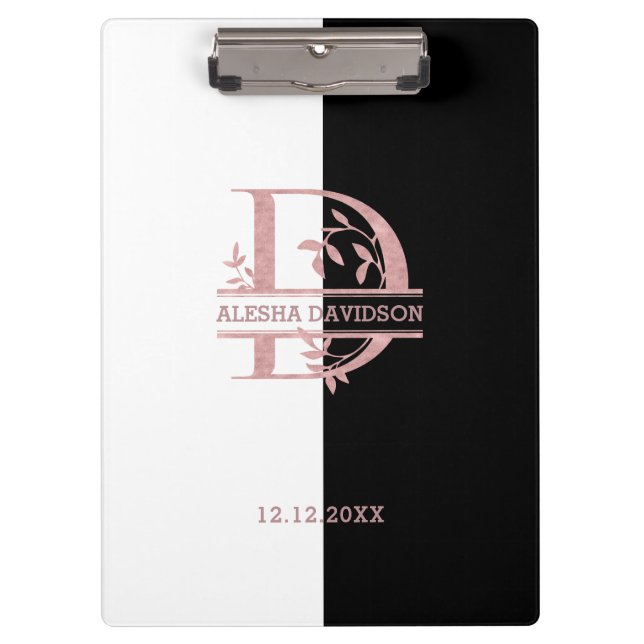 Elegant Rose Gold Split Custom Monogram A B C D Clipboard (Front)