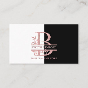 Elegant Rose Gold Split Custom Monogram Letter B Business Card