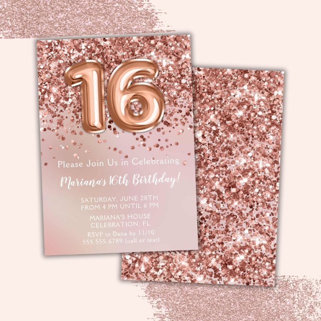 Elegant Rose Gold Sweet 16th Birthday Party Invitation (Creator Uploaded)