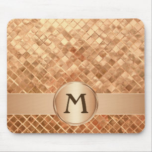 Elegant Rose Gold Tile Pattern Monogrammed Mouse Pad