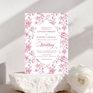 Elegant Rose Gold Toile de Jouy Wedding Invitation