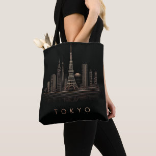 Elegant Rose Gold Tokyo City Skyline Illustration Tote Bag