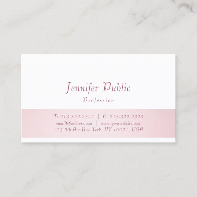 Elegant Rose Gold Trendy Script Template Modern Business Card (Front)