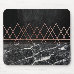 Elegant Rose Gold Triangles & Black & White Marble Mouse Pad