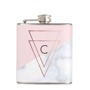 elegant rose gold triangles white marble pink hip flask