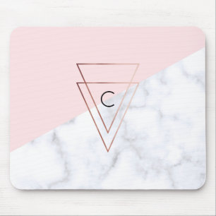 elegant rose gold triangles white marble pink mouse pad