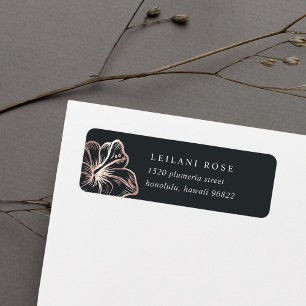 Elegant Rose Gold Tropical Hibiscus Return Address