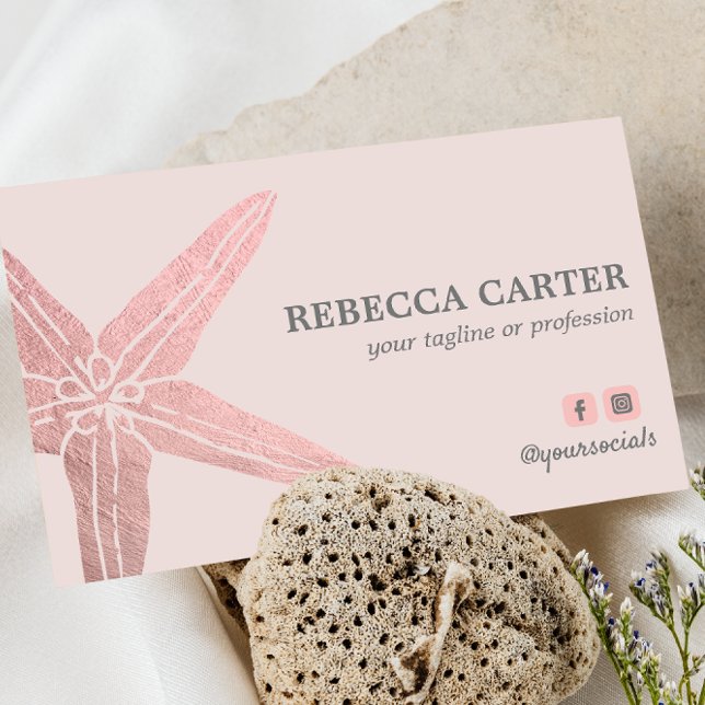 Elegant ROSE Gold Tropical Starfish Beach Coastal Business Card (Creator Uploaded)
