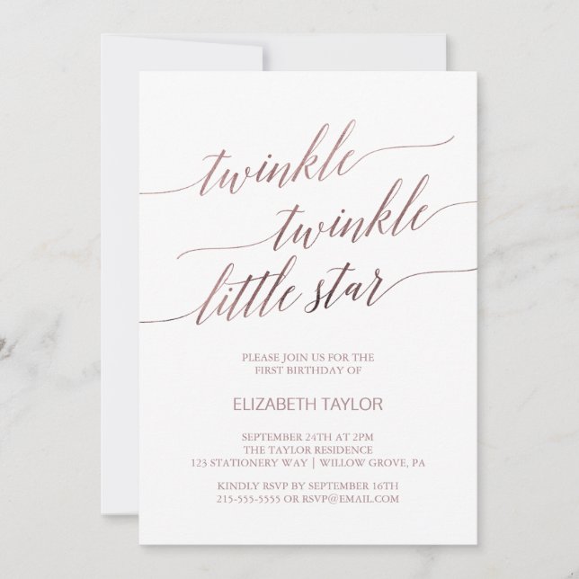 Elegant Rose Gold Twinkle Twinkle Birthday Invitation (Front)
