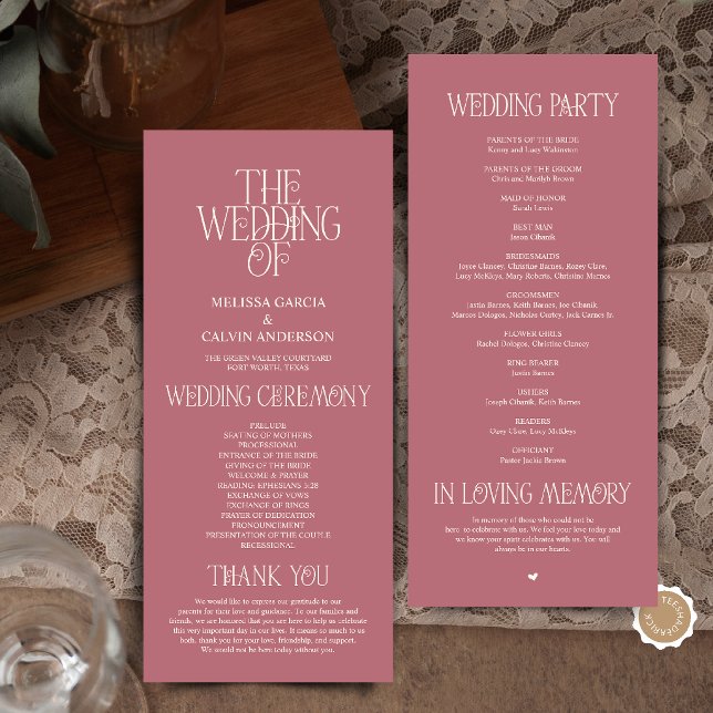 Elegant Rose Gold Typography Wedding Program Programme (Elegant Rose Gold Typography Modern Romantic Wedding Program Card)