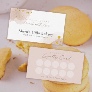 Elegant Rose Gold Watercolor Bakery Loyalty Business Card