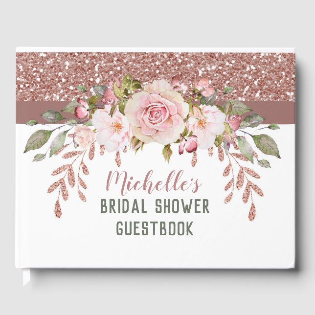 Elegant Rose Gold Watercolor Bridal Shower Guest Book (Front)