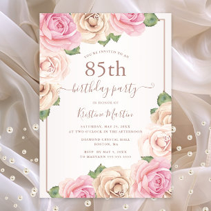 Elegant Rose Gold Watercolor Floral 85th Birthday Invitation