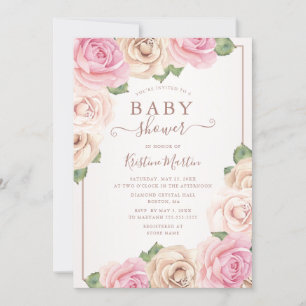 Elegant Rose Gold Watercolor Floral Baby Shower Invitation