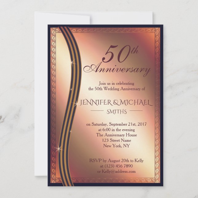 Elegant Rose Gold Wedding Anniversary Invite (Front)