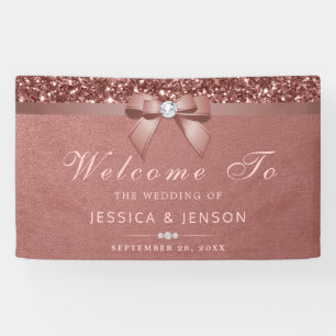 Elegant Rose Gold Wedding Diamonds Bow Glitter Banner