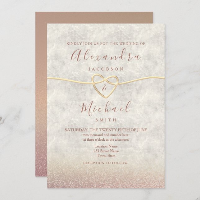 Elegant Rose Gold Wedding Invitation (Front/Back)