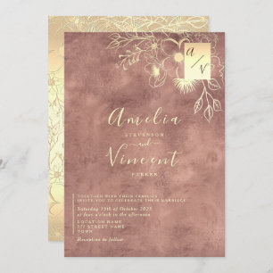 Elegant Rose Gold Wedding Invitation