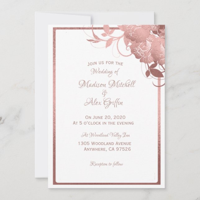 Elegant Rose Gold Wedding Invitation (Front)