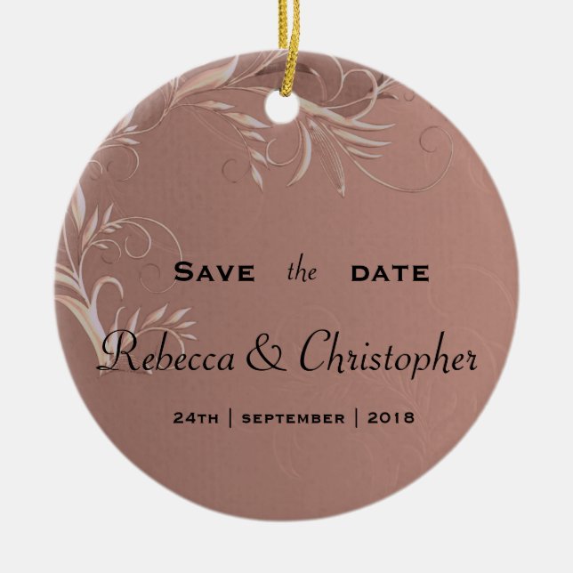Elegant Rose Gold Wedding Save the Date Ceramic Tree Decoration (Front)