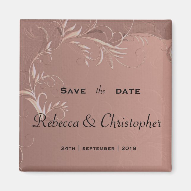 Elegant Rose Gold Wedding Save the Date Magnet (Front)