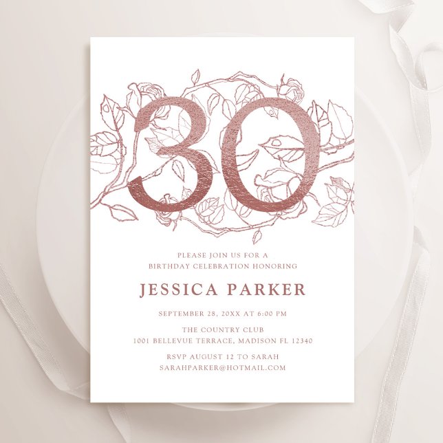 Elegant Rose Gold White 30th Birthday Invitation (Creator Uploaded)