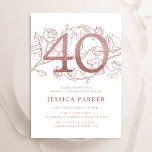Elegant Rose Gold White 40th Birthday Invitation<br><div class="desc">Elegant rose gold and white 40th birthday party invitation. Customisable modern feminine design featuring roses botanical accents and faux glitter rose gold. Simple floral invite card perfect for a stylish female bday celebration. Personalise with your own details. Printed Zazzle invitations or instant download digital printable template.</div>