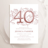 Elegant Rose Gold White 40th Birthday