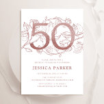 Elegant Rose Gold White 50th Birthday Invitation<br><div class="desc">Elegant rose gold and white 50th birthday party invitation. Customisable modern feminine design featuring roses botanical accents and faux glitter rose gold. Simple floral invite card perfect for a stylish female bday celebration. Personalise with your own details. Printed Zazzle invitations or instant download digital printable template.</div>