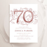 Elegant Rose Gold White 70th Birthday Invitation<br><div class="desc">Elegant rose gold and white 70th birthday party invitation. Customisable modern feminine design featuring roses botanical accents and faux glitter rose gold. Simple floral invite card perfect for a stylish female bday celebration. Personalise with your own details. Printed Zazzle invitations or instant download digital printable template.</div>