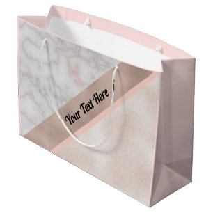 Elegant Rose Gold White Marble Geometric Custom Large Gift Bag