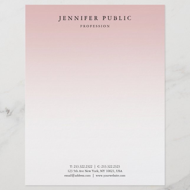 Elegant Rose Gold White Modern Template Trendy Custom Letterhead (Front)