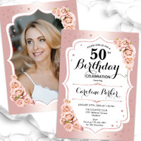 Elegant Rose Gold White Photo 50th Birthday