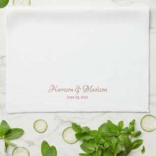 Elegant rose gold white script custom Wedding Tea Towel
