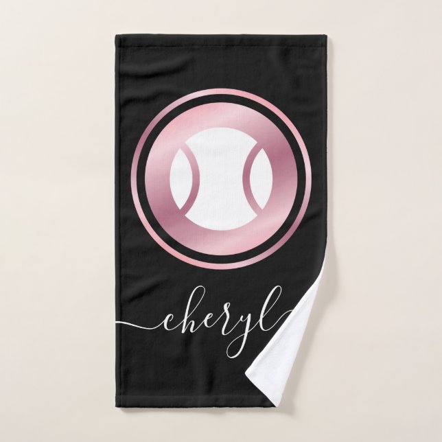 Elegant Rose Gold White Tennis Ball Custom Name  Hand Towel (Hand Towel)