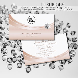 Elegant Rose Gold White with Logo and Diamond Chic Business Card