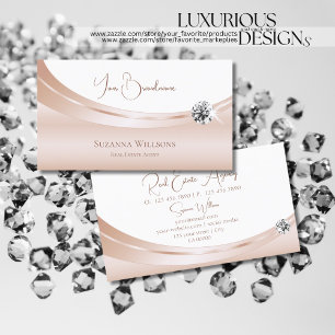 Elegant Rose Gold White with Luxe Sparkle Diamond Business Card
