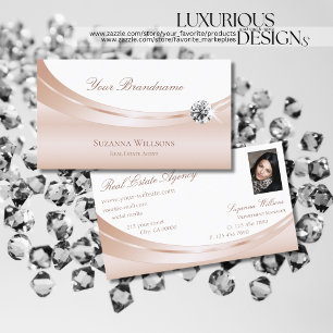 Elegant Rose Gold White with Photo and Diamond Business Card