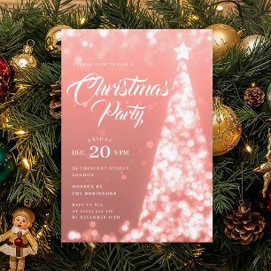 Elegant Rose Gold Winter Christmas Tree Holiday Invitation