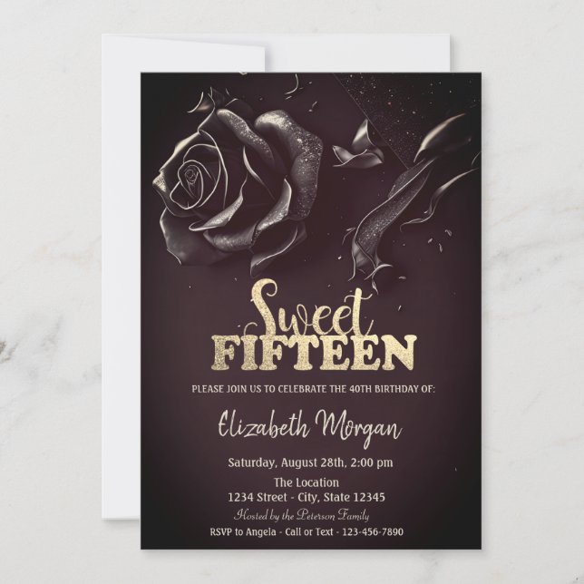Elegant Rose Gothic Burgundy 15th Birthday  Invitation (Front)