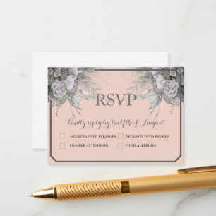 Elegant Rose Grey & Grey Menu Choice RSVP Postcard
