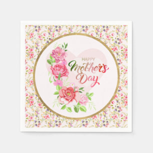 Elegant Rose Heart Happy Mother’s Day Party Napkin