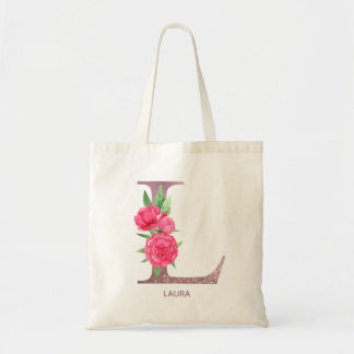 Elegant Rose Initial L Wedding Bridesmaid Gift Tote Bag